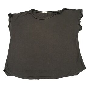 Rebel Society Knit Top Womens Large Black Boxy Cap Sleeve High-Low Casual Basic